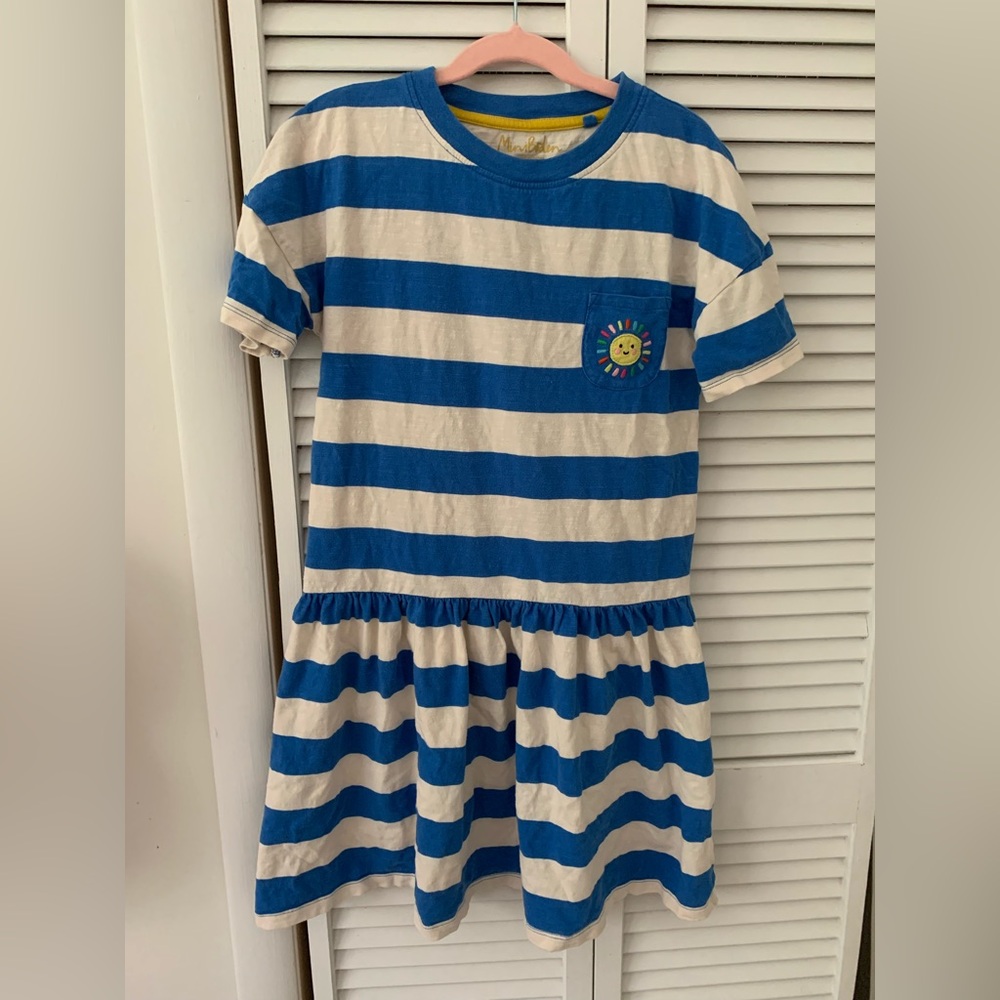 Mini Boden Girls Dress Size 9-10Y Blue Striped Summer Dress Soft Cotton Dress